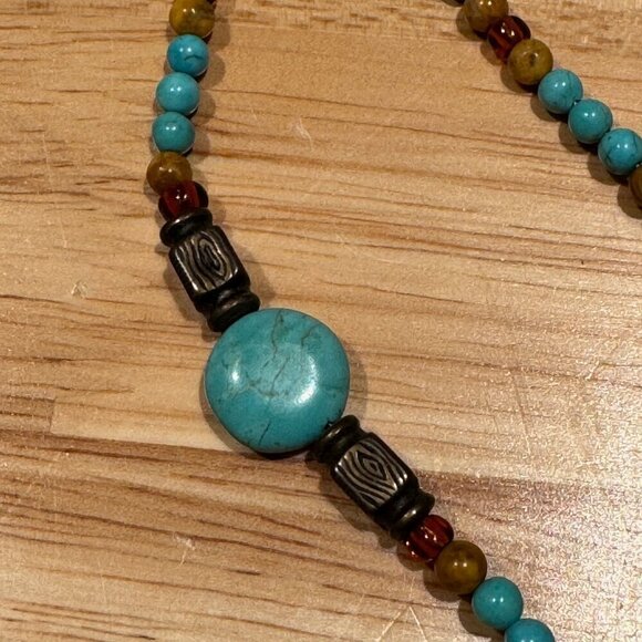 Beautiful Handmade Native American Faux Turquoise with Orgone Stone Pendant 16" - Picture 7 of 9
